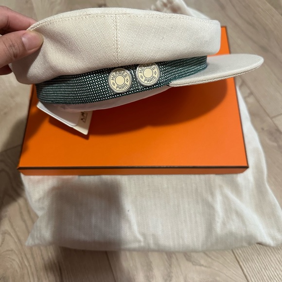 Hermes Cotton Hemp Cavale Pop cap 57 Ecru Marine - Picture 11 of 13